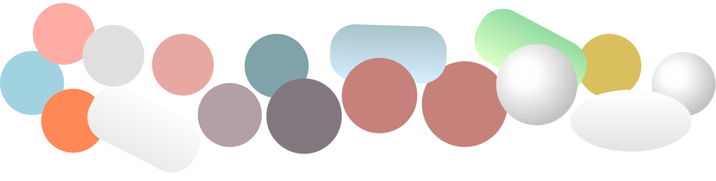 Illustration of various generic versions of pills in different shapes and colors.